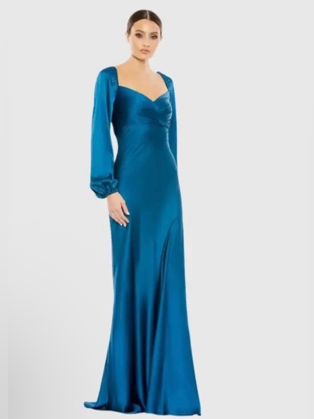 MAC DUGGAL Sweetheart Neckline Puff Sleeve Gown In Ocean Blue SZ 14